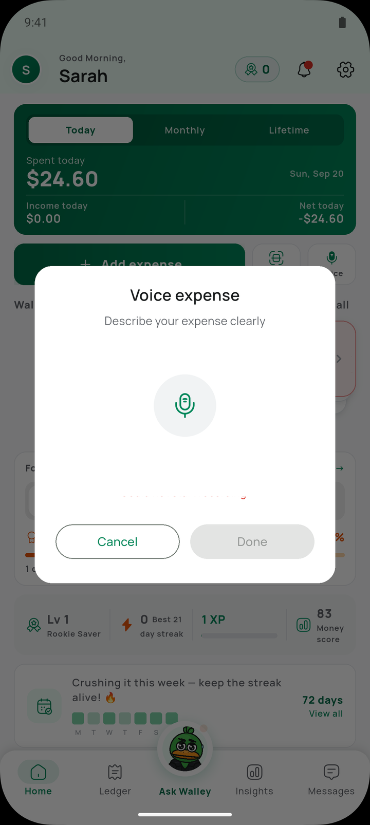 Walley voice expense dialog